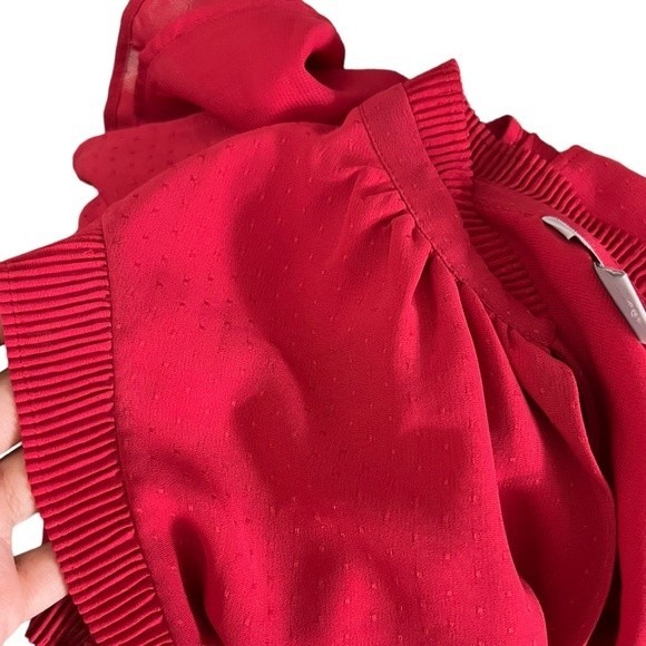 H&M Red 10 Shirt Polka Dot Sleeveless Tank Ruffle Keyhole Bow Blouse - Picture 3 of 3